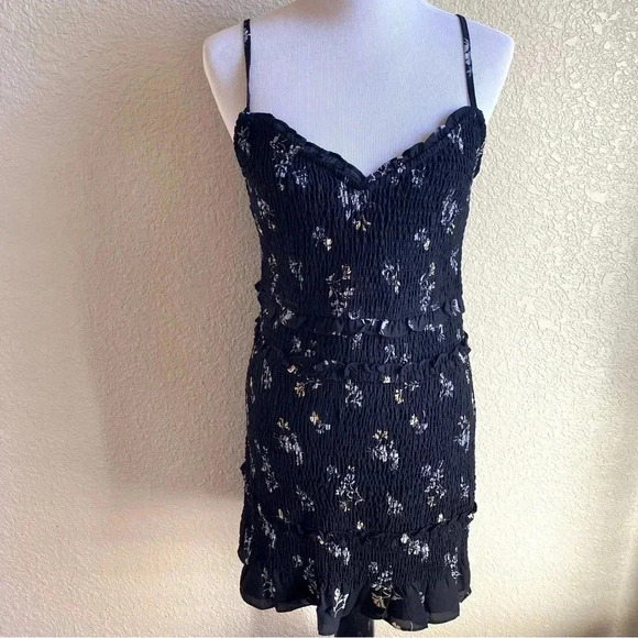 Abercrombie & Fitch Dresses & Skirts - Abercrombie & Fitch Black Floral Mini Dress Smocked Bodice Tiered Ruffle: Large